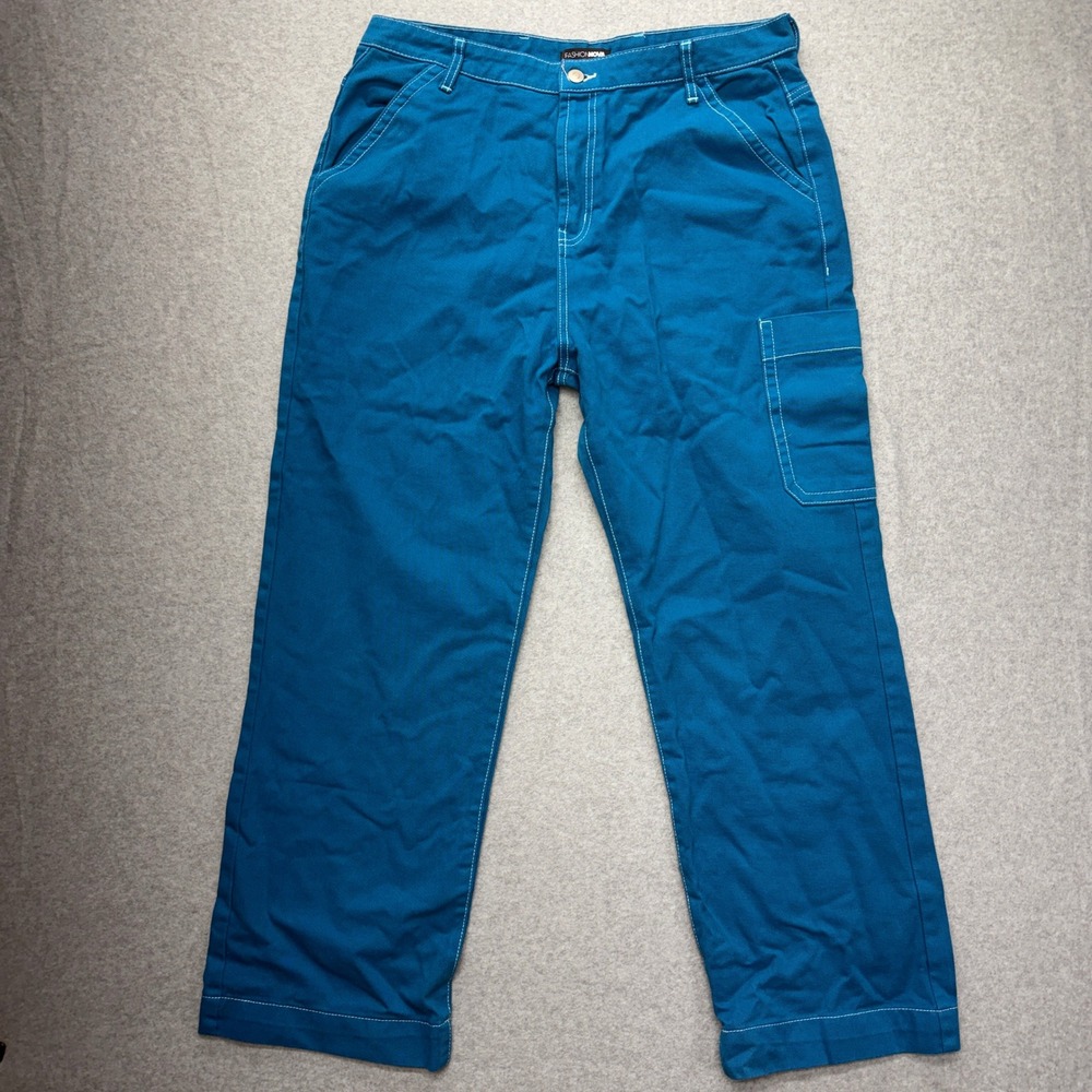 Fashion Nova Teal Blue Cargo Pants Women Size 13 Cotton Utility‎ Streetwear